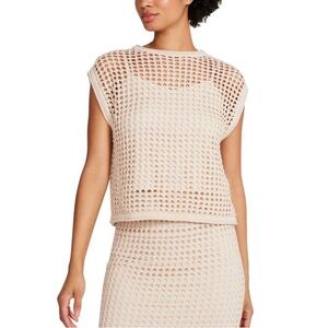 Steve Madden Beige Crocheted Knit Cap-Sleeve Top